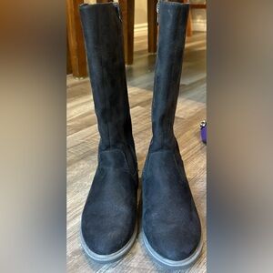 Cat & Jack Girls Black Knee High Boots Size 2 Faux Suede Zip Up Winter Shoes